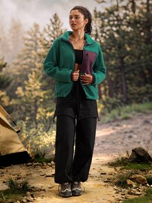 Exploreva Chaqueta de forro polar con cremallera y bloques de color - Verde - Ver 6