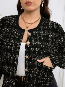 Reflora Chaqueta de Talla Grande con Patrón de Cuadros y Botones Delanteros - Multicolor - Ver 2