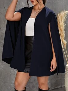 SHEIN Clasi 大尺碼披風袖開襟西裝外套 - 藏蓝色 - 查看 4