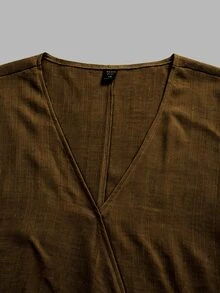 Linhara CURVE Blusa de talla grande con nudo delantero de color sólido - Marrón - Ver 4