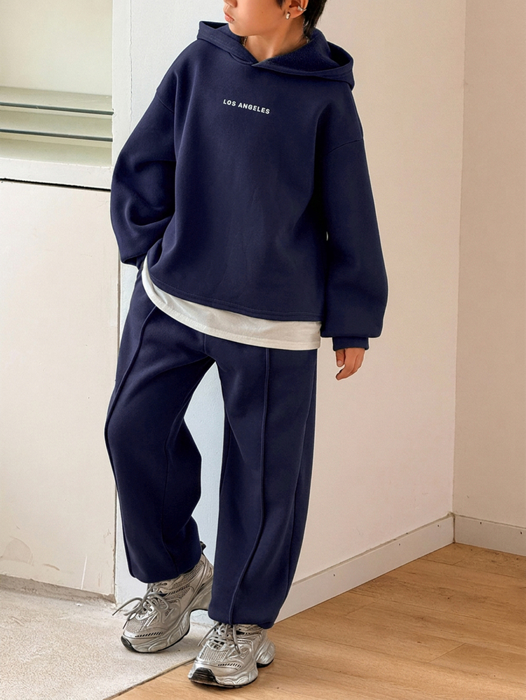 SHEIN 青少年男孩連帽衫與運動衫套裝 - 藏蓝色 - 查看 4