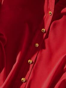Resyla Chemise grande taille à cordon de serrage et boutons sur le devant - Rouge - Voir 3