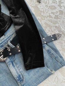 Attitoon Sudadera con capucha, cordón y cremallera con detalle de bordado en terciopelo - Negro - Ver 4