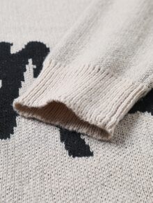 Manfinity CasualKnits Men Letter Pattern Round Neck Sweater - Camel - View 3