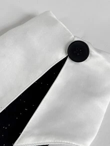 Maweii Plus Contrast Collar Split Thigh Sequin Dress - Black - View 7