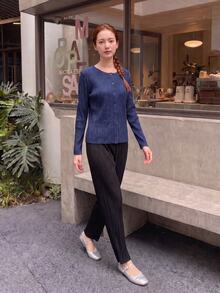 Zaforene Women Blouses Shirts Office Navy Blue Autumn Minimalist - Blue - View 3