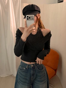 DAZY Solid 2 In 1 Crop Tee Fall - Grey - View 3