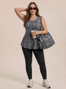 SHEIN Rhythm Era Plus Leopard Print Knit Sports Tank Top - Multicolor - View 3