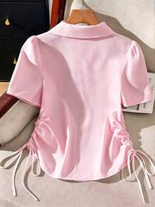 Franclia Chemise à boutons devant avec cordon de serrage sur les côtés - Rose bonbon - Voir 2