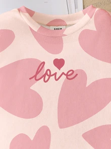 Tween Girl 1pc Heart & Floral Print Sleep Top & 1pc Sleep Pants - Multicolor - View 5