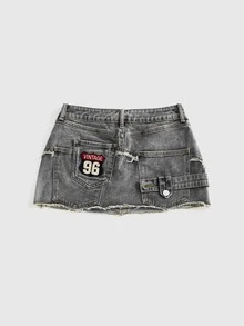 ROMWE Y2K 1pc Raw Hem Washed Denim Skirt - Grey - View 2