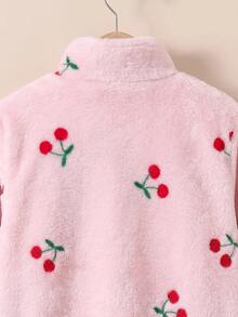 SHEIN 女童櫻桃印花落肩泰迪夾克外套（不含毛衣） - 彩色 - 查看 4