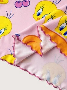 LOONEY TUNES X SHEIN Cartoon Graphic Contrast Binding Cami Sleep Dress - Pink - View 5