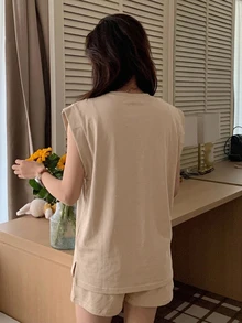 DAZY 純色蝙蝠袖居家休閒套裝 - 卡其色 - 查看 2