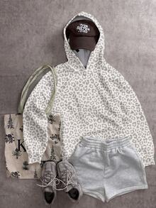 SHEIN EZwear 豹紋落肩連帽衛衣 - 彩色 - 查看 7