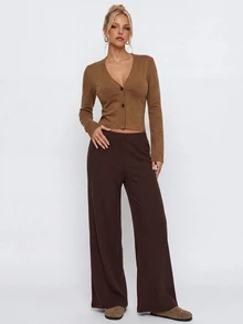 Avantive Button Front Crop Cardigan Office Business Shades Of Brown Autumn Casual,Versatile Everyday Jacket - Brown - View 6