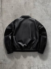 AXEPEAK 男士拉鍊 PU 皮革夾克 - 黑色 - 查看 2