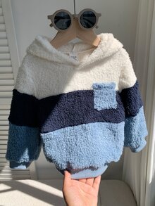 SHEIN Baby Boy Color Block Teddy Autumn Winter Sweatshirt - Multicolor - View 5