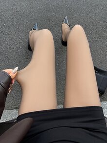 Livesso Legging dengan Detail Renda Kontras, Cocok untuk Musim Panas, Kantor, Sehari-hari, Santai, Malam Hari, Nuansa Nude, Seksi, Sederhana, dan Liburan. - Coklat - View 4