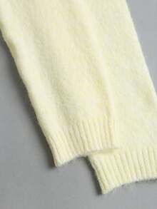 Flirla Solid Half Button Front Wide Hem Sweater - Yellow - View 4