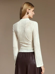 Ontre Mandarin Collar Solid Top - Apricot - View 3