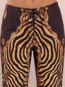 MUSERA Peacock Print Lace Up Straight Leg Printed Jeans Coo - Mocha Brown - View 5