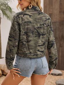 EMERY ROSE Chaqueta vaquera con estampado de camuflaje y bolsillo con solapa - Verde militar - Ver 2