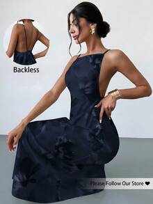 Firerie Floral Print Backless Cami Dress - Navy Blue - View 2