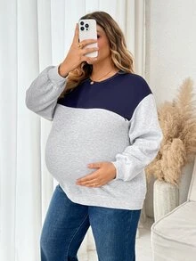 Plussiva Plus-Size Maternity Autumn Nursing Top – Color-Block, Drop-Shoulder, Zip-Front Sweatshirt (Fleece-Lined & Warm) – Casual Everyday Wear  Fall/Winter - Black - View 6