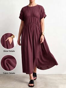 Linhara CURVE Vestido de talla grande con detalle fruncido de unicolor - Rojo violeta - Ver 3