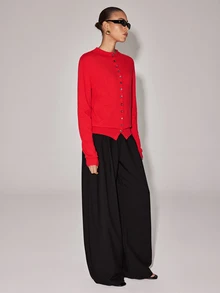 Anewsta Essential Solid Button Front Sweater - Red - View 8
