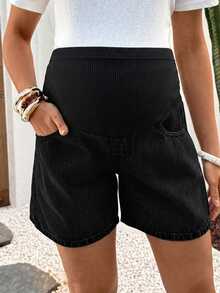 SHEIN Shorts Vaqueros Premamá - Negro - Ver 6