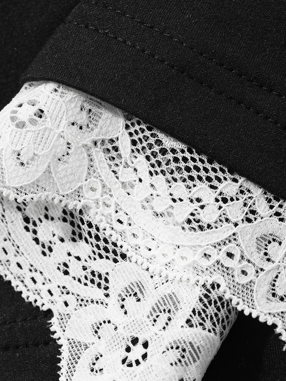 Slogan Graphic Contrast Lace Asymmetrical Neck Tee