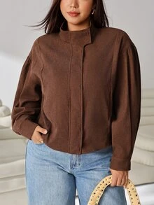 Solflare Chaqueta de talla grande con hombros caídos y botones delanteros - Marrón - Ver 4