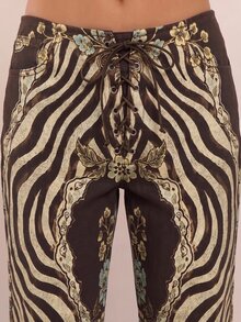 MUSERA 孔雀印花繫帶直筒印花牛仔褲 Coo - 棕色 - 查看 5