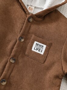 Cozy Pixies 男嬰字母拼接細節泰迪毛內裡連帽夾克 - 棕色 - 查看 4