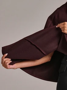 SHEIN BAE Funnel Neck Cloak Sleeve Cape Overcoat - Burgundy - View 7