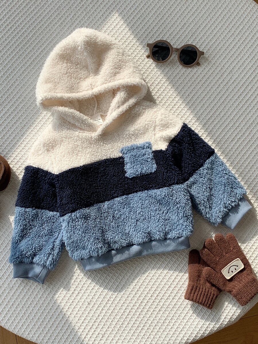 SHEIN Baby Boy Color Block Teddy Autumn Winter Sweatshirt - Multicolor - View 1