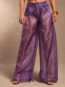 Vixey High Waist Knot Hem Sheer Pants - Purple - View 2