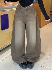 DAZY Women Washed Wide Leg Jeans Fall - Khaki - View 3