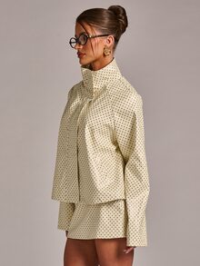 SHEIN BAE Mock Neck Polka Dot Print PU Leather Jacket - Yellow - View 3