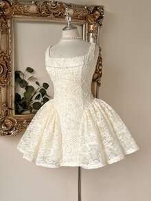 Lovelzi Floral Embroidery Lace Bridal Shower Bachelorette Wedding Dress All White Fall Elegant - White - View 5