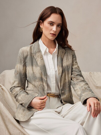 Zovinel Veste blazer pour femme en tissu dévoré burnout, style romantique élégant automne/hiver, style décontracté Old Money pour femme, luxe soirée fête