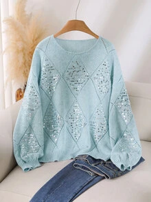 CosyJoli Plus Size Sweaters Fall - Blue - View 6
