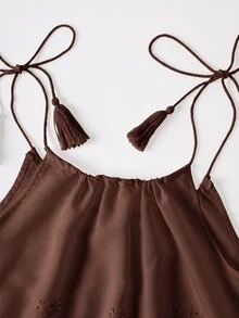 Travachic Tassel Decor Tie Shoulder Cover Up Dress - Brown - View 3