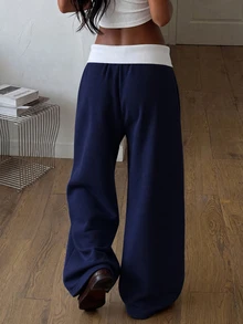 SHEIN Pantalones de Chándal Niñas (8-12) - Azul Marino - Ver 4