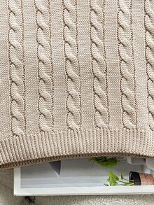 SHEIN Sweater Rajut Kabel Leher V Polos Bahu Jatuh untuk Anak Perempuan Remaja Musim Gugur - Aprikot - View 6