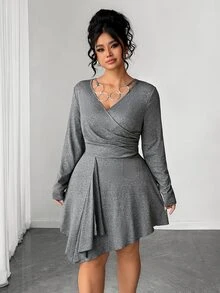 Elenzga Plus Size Dresses Formal Evening Gray Autumn Casual Elegant - Dark Grey - View 4