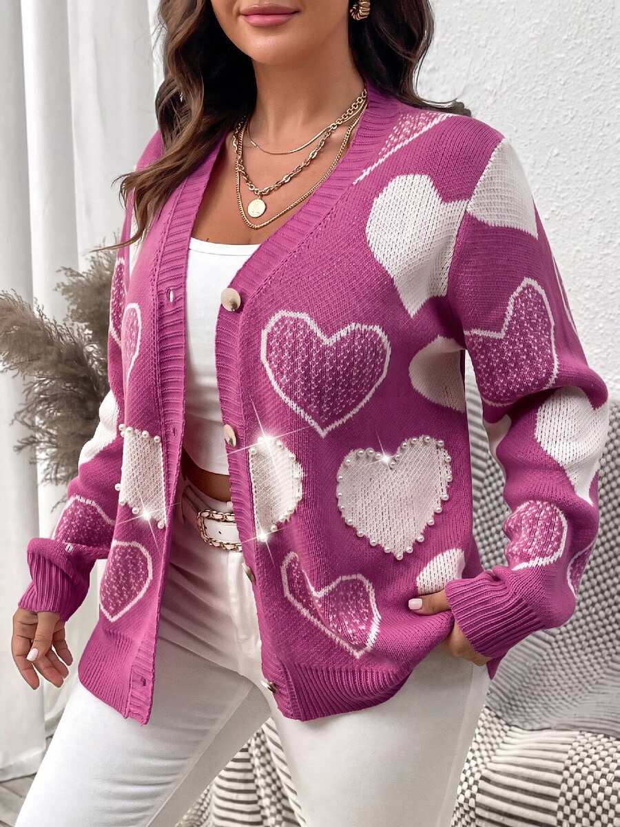 Elenzga Cárdigans de talla grande - Rojo violeta - Ver 1