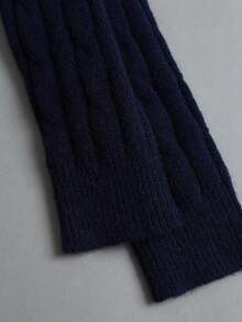 Sweetra Contrast Polo Collar Ruffle Hem Cable Knit Sweater Dress - Royal Blue - View 5